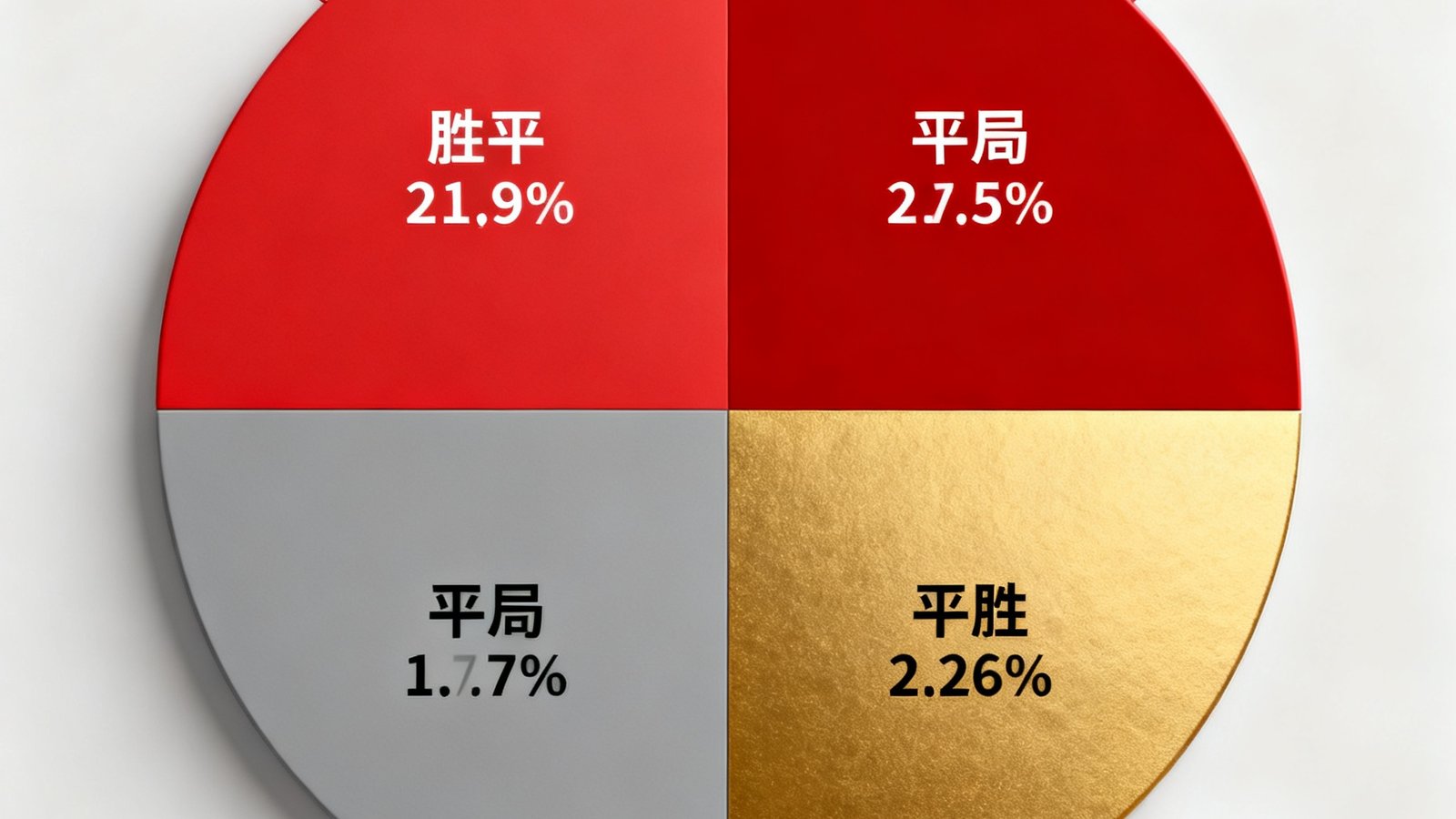 胜平负概率饼图，用红灰金三色展示主胜、平局、客胜的比例分布，数据标注清晰，图表设计简洁专业